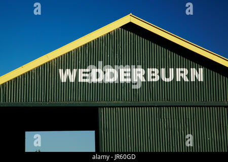 Alten Wedderburn Lagerschuppen, Otago Central Rail Trail, Maniototo, Central Otago, Südinsel, Neuseeland Stockfoto