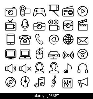 Kommunikation, Medien, moderne Technik Web Linie Icon-Set - big pack Stock Vektor