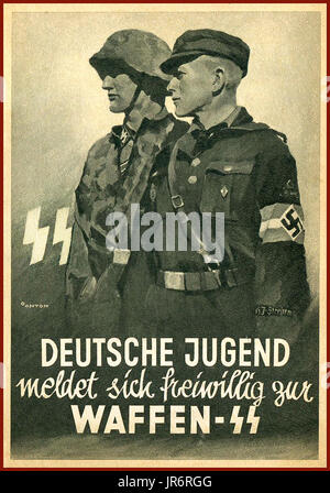 WAFFEN SS Recruitment Vintage WW2 1940er deutsche Propaganda Poster sprechen An die deutsche/Hitlerjugend zu berichten und sich frei an die anzuschließen Waffen SS Stockfoto