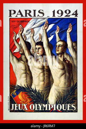 OLYMPIADE DER OLYMPISCHEN Spiele in PARIS JEUX OLYMPIQUES 1924 Vintage-Poster für die Olympischen Spiele in Paris 1924 FRANKREICH Stockfoto
