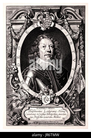 Johann von Geyso (1593-1661), deutscher Adliger und General-Lieutenant, die im Laufe des Dreißigjährigen Krieges kämpfte. Nach dem Studium in eine niederländische Militärakademie, Geyso kämpften als Söldner in den Armeen von Schweden, Tschechien, Dänemark und den Deutschen Evangelischen Union. In 1628, mit beträchtlicher Erfahrung in der Kriegsführung, die er in seine Heimat Hessen-kassel, die er bis zum Ende des Dreißigjährigen Krieges diente zurück gewonnen und erreichte den Rang der Oberbefehlshaber der Streitkräfte des Langraviate und veredelt. Stockfoto