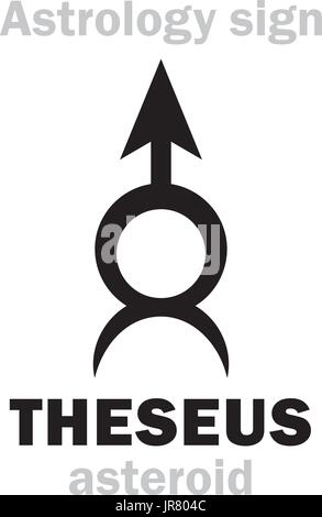 Astrologie-Alphabet: THESEUS, Asteroiden. Hieroglyphen Charakter Zeichen (einzelnes Symbol). Stock Vektor