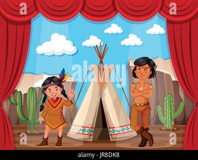 Native americans Rollenspiel auf Bühne illustration Stock Vektor