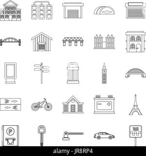 Straße Zeichen Symbole gesetzt, Umriss-Stil Stock Vektor