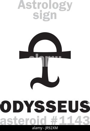 Astrologie-Alphabet: ODYSSEUS (Ulyxes), Asteroid #1143. Hieroglyphen Charakter Zeichen (einzelnes Symbol). Stock Vektor