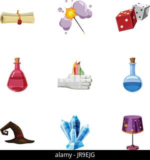 Zaubertricks Icons set, cartoon-Stil Stock Vektor