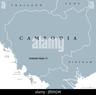 Kambodscha politische Karte mit Hauptstadt Phnom Penh und englische Beschriftung. Kambodscha, ein Königreich und Land in Südostasien. Abbildung. Stockfoto