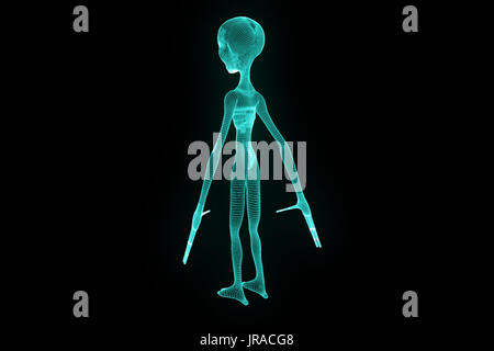 Alien im Hologramm Drahtmodell Stil. Schöne 3D-Rendering Stockfoto