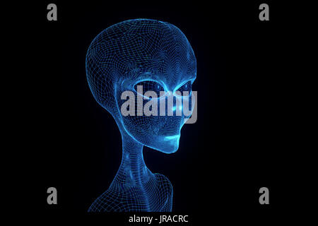 Alien im Hologramm Drahtmodell Stil. Schöne 3D-Rendering Stockfoto