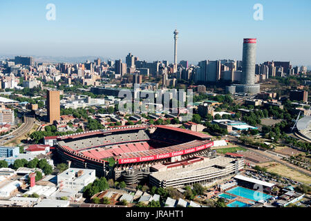 JOHANNESBURG, Südafrika - 24 September 2016: Luftaufnahme der Johannesburger City Skyline Stockfoto