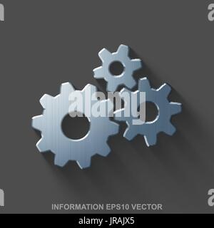 Flache Metall 3D Symbol "Informationen". Polierter Stahl Zahnräder auf grauem Hintergrund. Vektor-EPS 10. Stock Vektor