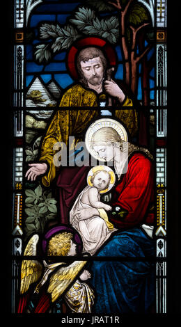 Infant Jesus Glasmalerei, St.-Andreas Kirche, Arthingworth, Northamptonshire, England, UK Stockfoto