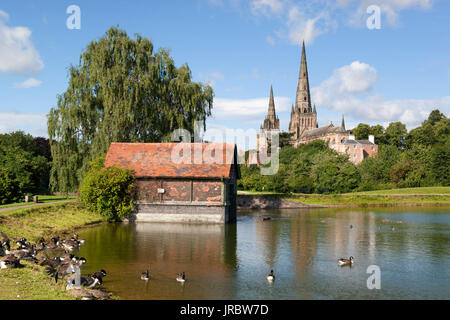 Kathedrale von Lichfield und Stowe Pool, Lichfield, Staffordshire, England, Vereinigtes Königreich, Europa Stockfoto