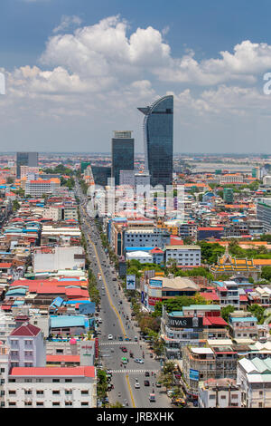 Phnom Penh, Kambodscha - 31. März 2017: Luftaufnahme von Phnom Penh, Kambodscha. Tag Zeit Stockfoto