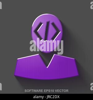 Metallische Programmplanung 3D-Symbol flach. Lila glänzende Metall-Programmierer auf grauem Hintergrund. Vektor-EPS 10. Stock Vektor