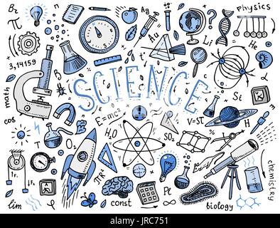 gravierte handgezeichnete im alten Skizze und Vintage-Stil. wissenschaftliche Formeln und Berechnungen in Physik und Mathematik, Chemie und Biologie oder Astronomie am Whiteboard. Bildung und Wissenschaft. Stock Vektor