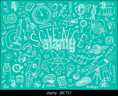 gravierte handgezeichnete im alten Skizze und Vintage-Stil. wissenschaftliche Formeln und Berechnungen in Physik und Mathematik, Chemie und Biologie oder Astronomie am Whiteboard. Bildung und Wissenschaft. Stock Vektor