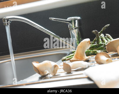 Spüle mit Nahrungsmitteln Stockfoto