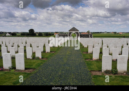 Die ergreifende Atmosphäre des Weltkrieges 1 Commonwealth Friedhof an der Tyne Cot, passchendaele, Zonnebeke, in der Nähe von Ypern in Westflandern, Belgien Stockfoto