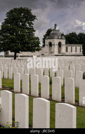 Die ergreifende Atmosphäre des Weltkrieges 1 Commonwealth Friedhof an der Tyne Cot, passchendaele, Zonnebeke, in der Nähe von Ypern in Westflandern, Belgien Stockfoto