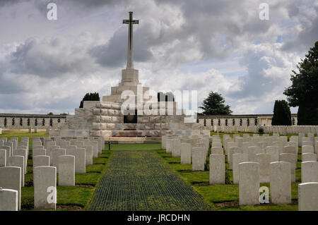 Die ergreifende Atmosphäre des Weltkrieges 1 Commonwealth Friedhof an der Tyne Cot, passchendaele, Zonnebeke, in der Nähe von Ypern in Westflandern, Belgien Stockfoto