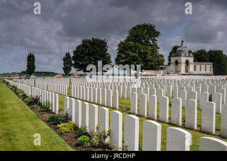 Die ergreifende Atmosphäre des Weltkrieges 1 Commonwealth Friedhof an der Tyne Cot, passchendaele, Zonnebeke, in der Nähe von Ypern in Westflandern, Belgien Stockfoto