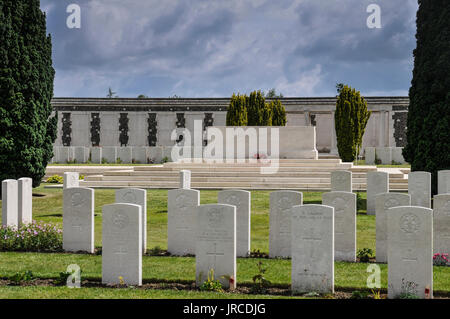 Die ergreifende Atmosphäre des Weltkrieges 1 Commonwealth Friedhof an der Tyne Cot, passchendaele, Zonnebeke, in der Nähe von Ypern in Westflandern, Belgien Stockfoto