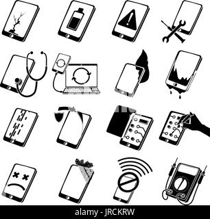 Reparatur Handy befestigen Symbole, einfachen Stil Stock Vektor