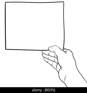 Hand gezeichnete Skizze von Hand Holding leeres Papier, schwarz / weiß einfache Linie Vektor-Illustration für Coloring Book - Linie gezeichnet Vektor Stock Vektor