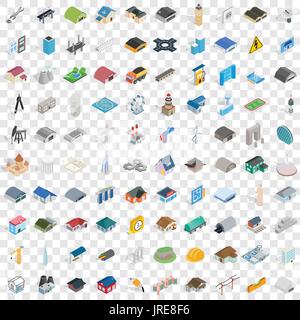 100 Architektur Icons Set, isometrischen 3d Stil Stock Vektor