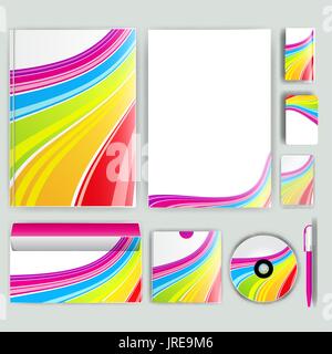 Corporate Identity-Vorlage mit farbigen Elementen. Vektor-Unternehmen-Business-Stil für Brandbook, Bericht und Leitlinie. Stock Vektor