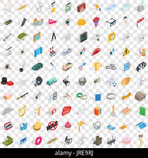100 fertige Icons Set, isometrischen 3d Stil Stock Vektor