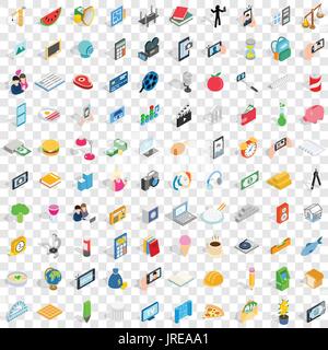 100 Symbole Funktionssatz, isometrischen 3d Stil Stock Vektor