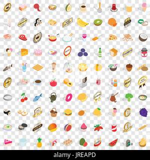 100 Früchten Icons Set, isometrischen 3d Stil Stock Vektor