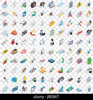 100 Hi-Tech Icons Set, isometrischen 3d Stil Stock Vektor