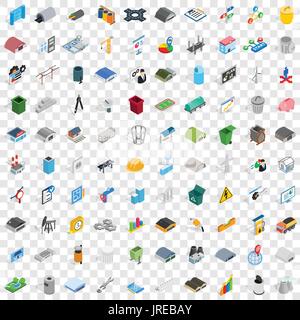 100 Industrie Icons Set, isometrischen 3d Stil Stock Vektor