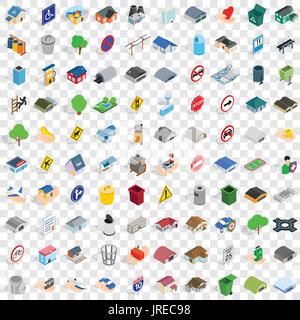 100 kommunalen Icons Set, isometrischen 3d Stil Stock Vektor