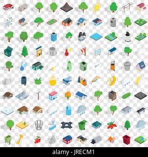 100 Park Icons Set, isometrischen 3d Stil Stock Vektor