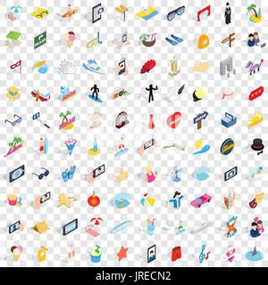 100 Party Icons Set, isometrischen 3d Stil Stock Vektor