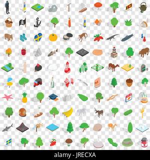 100 Pflanzen und Tiere Icons Set, isometrische Stil Stock Vektor