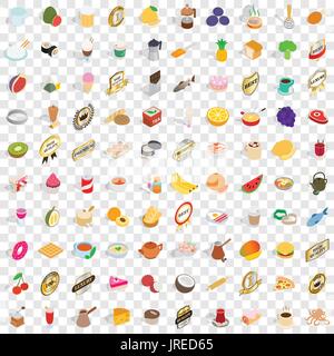 100 Restaurant Icons Set, isometrischen 3d Stil Stock Vektor