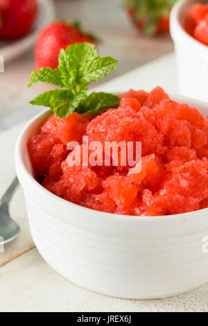 Hausgemachte italienische Erdbeere Granita Eis mit Minze Stockfoto