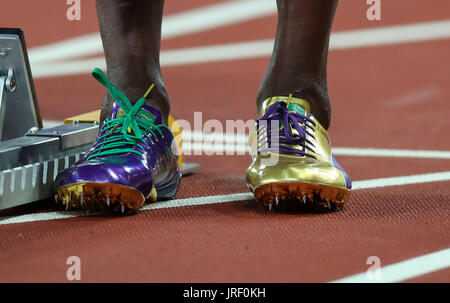 London, UK. 4. August 2017. London, 04 / August / 2017. Usain Bolt goldenen Spitzen bei den IAAF Weltmeisterschaften 2017 London. Bildnachweis: Paul Davey/Alamy Live-Nachrichten Stockfoto