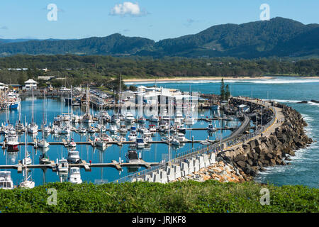 Coffs Harbour Marina aus Hammel Bird Island, Coffs Harbour, NSW, Australien gesehen. Stockfoto