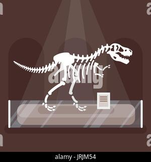 Flache Vektorgrafik von Dinosaurier-Skelett im Museum. Prähistorische Raubtier - Tyrannosaurus Rex. Stock Vektor