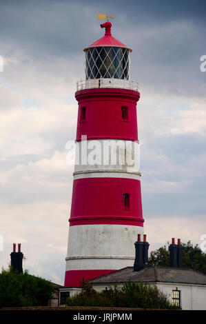 Eine Nahaufnahme von happisburgh Lighthouse, England's älteste Leuchtturm, in Norfolk, Großbritannien Stockfoto