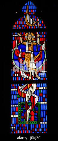 Jesus Christus auf einem Glasfenster im Wormser Dom in Worms, Deutschland Stockfoto