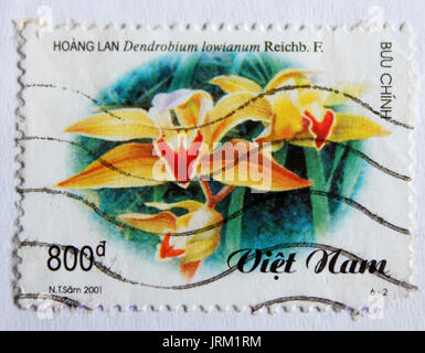 VIETNAM - ca. 2001: einen Stempel in Vietnam gedruckt zeigt Orchidee, ca. 2001 Stockfoto