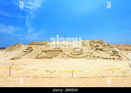 BUSAN, SÜDKOREA - 1. JUNI: Sand Skulpturen in der Busan Sand Festival am 1. Juni 2015 in Busan, Südkorea. Stockfoto