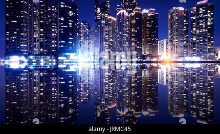 Busan Stadtbild mit Reflexion effact, Südkorea Skyline. (dunkle Ton) Stockfoto